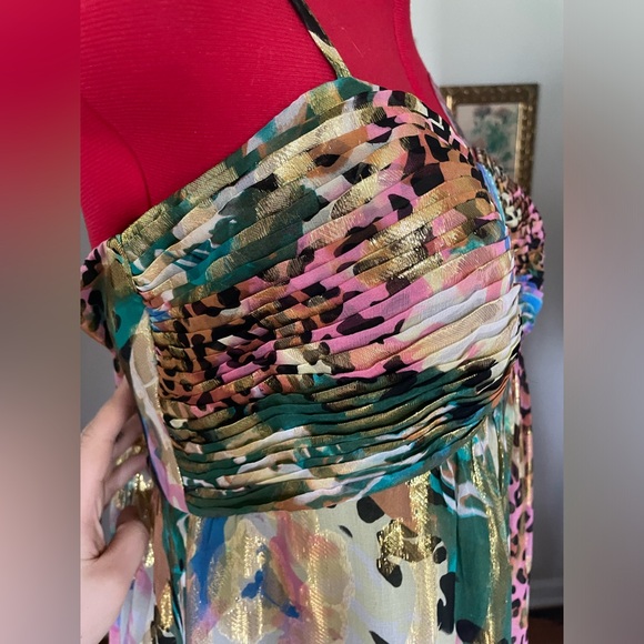 VTG Oleg Cassini NWT Leopard Floral Metallic Empire Waist Maxi Sundress - Picture 16 of 16